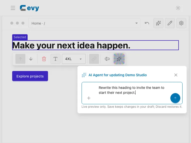 Inline AI composer opened for the selected heading