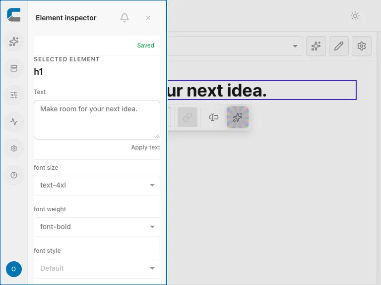Style controls in the right-hand inspector
