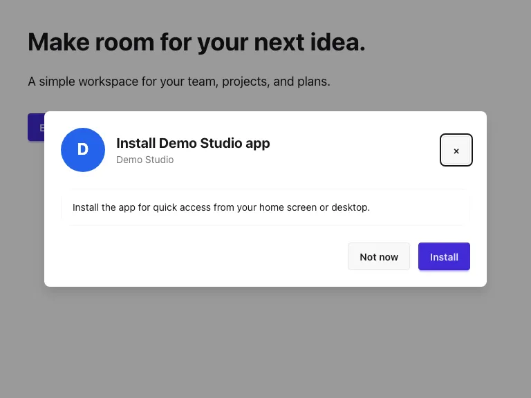 Published demo app opened outside the editor
