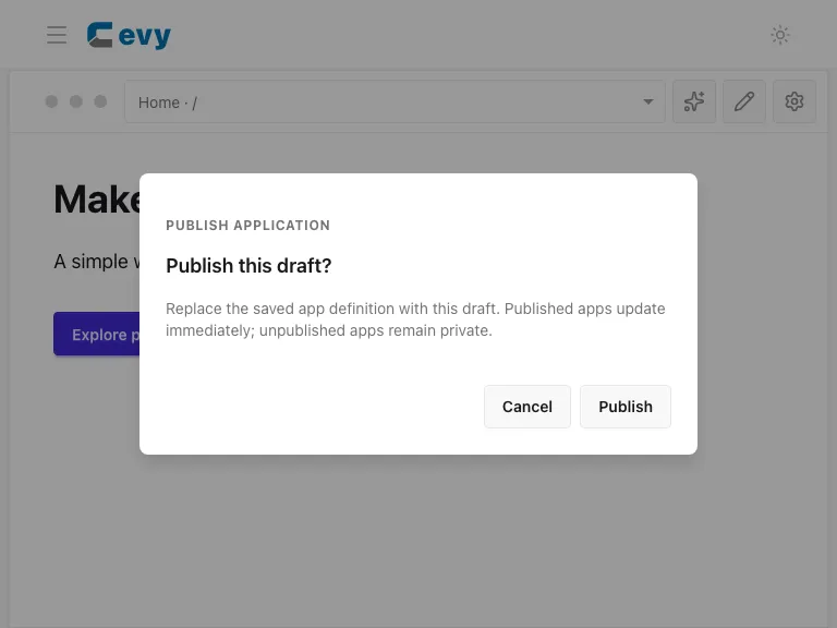 Save opens the publishing confirmation