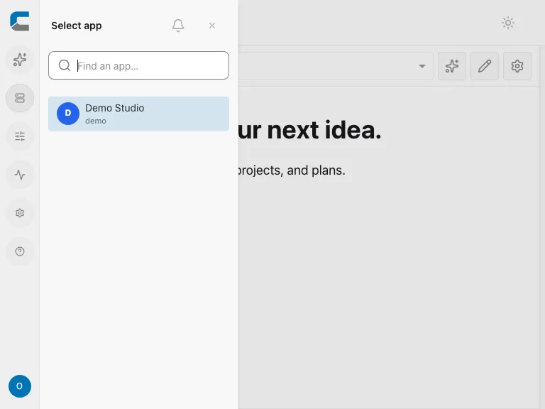 App selector with the demo app