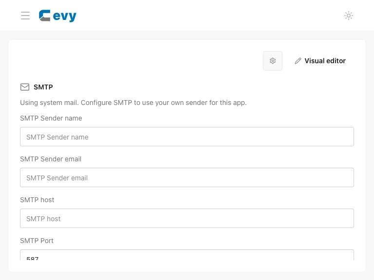 SMTP sender and server fields