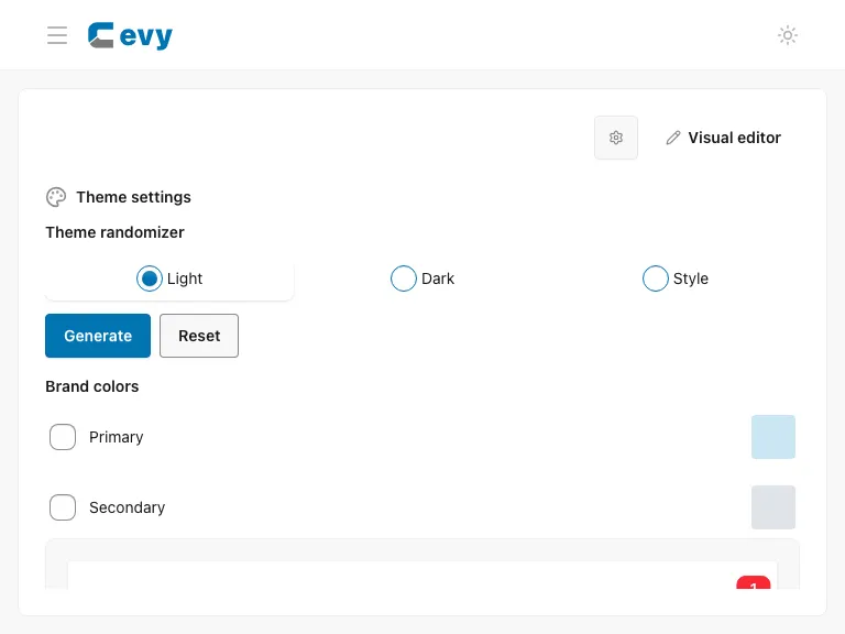 Theme settings panel