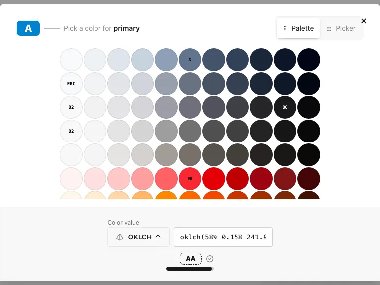 Palette and custom color value in the color picker